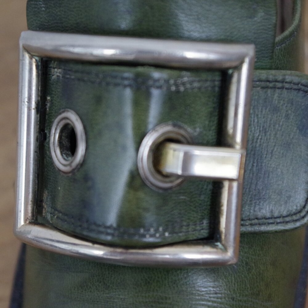 60's Vintage Pierre Cardin Paris Green Leather Buckle Front Heels 7AA - Picture 4 of 12
